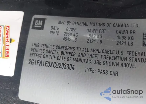 2012 Chevrolet Camaro 2Ls from USA, damaged, VIN 2G1FA1E3XC9203304